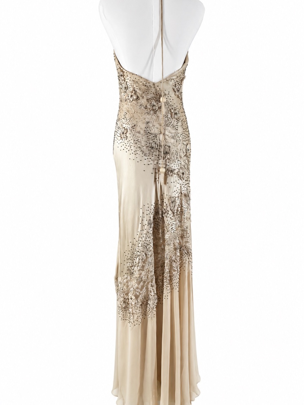 Vintage 2005 Sue Wong Nocturne Silk Beaded Halter Gown Champagne Size 4 - Picture 2 of 10